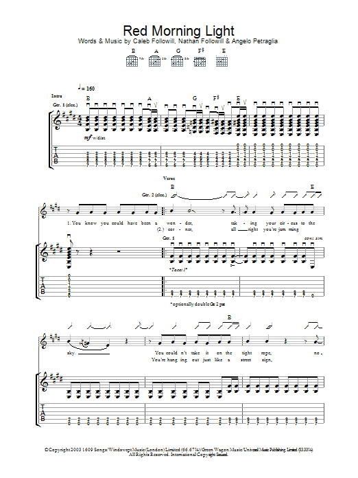 Learn to play Kings Of Leon Red Morning Light sheet music for Lead Sheet / Fake Book in minutes. Price: 5.9900$ Kings Of Leon Red Morning Light sheet music notes and chords arranged for Lead Sheet / Fake Book