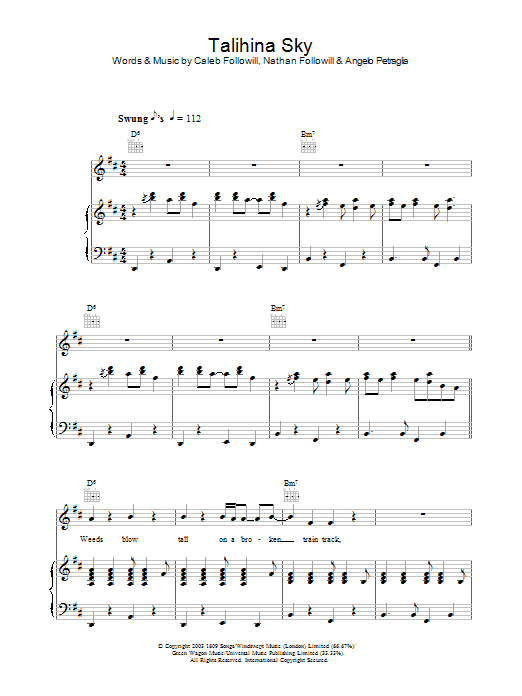 Kings Of Leon Talihina Sky sheet music notes and chords. Download Printable PDF.