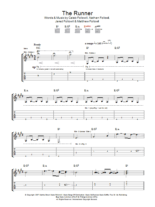 Kings Of Leon The Runner sheet music for Guitar Tab in minutes. Price: 7.8900$ Kings Of Leon The Runner sheet music notes and chords. Download Printable PDF.