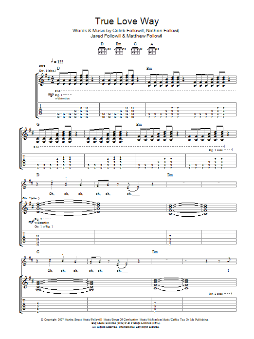 Kings Of Leon 'True Love Way' Sheet Music, Chords & Lyrics