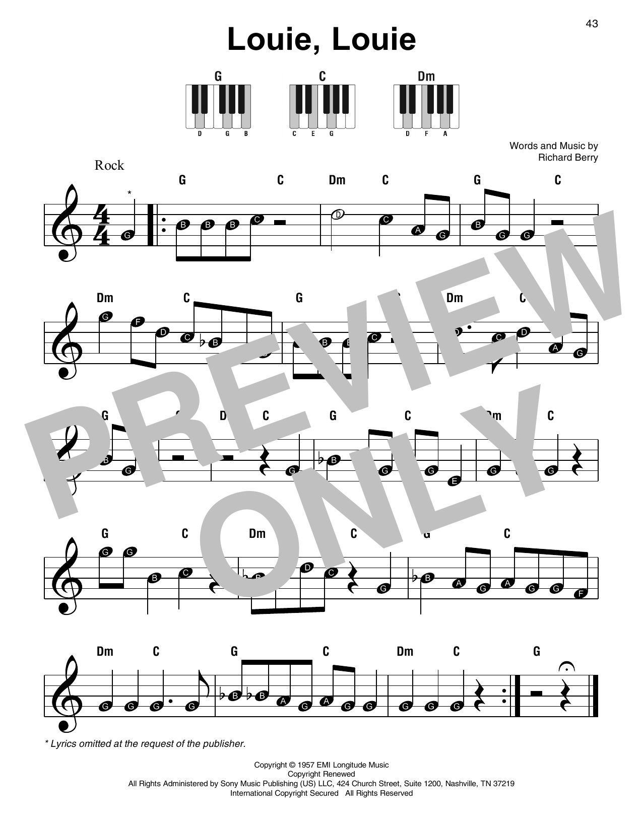 Kingsmen Louie, Louie sheet music notes and chords. Download Printable PDF.