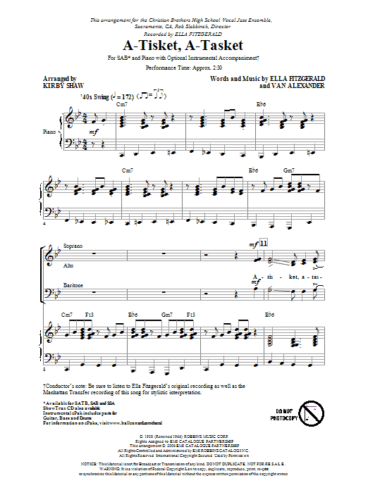 The Manhattan Transfer A-Tisket, A-Tasket (arr. Kirby Shaw) sheet music notes and chords. Download Printable PDF.