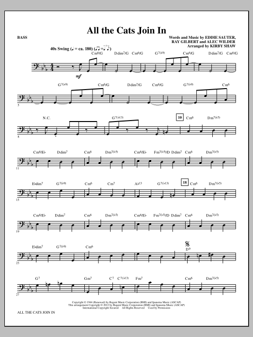 Learn to play Kirby Shaw All The Cats Join In - Bass sheet music for Choir Instrumental Pak in minutes. Price: 8.9900$ Kirby Shaw All The Cats Join In - Bass sheet music notes and chords arranged for Choir Instrumental Pak