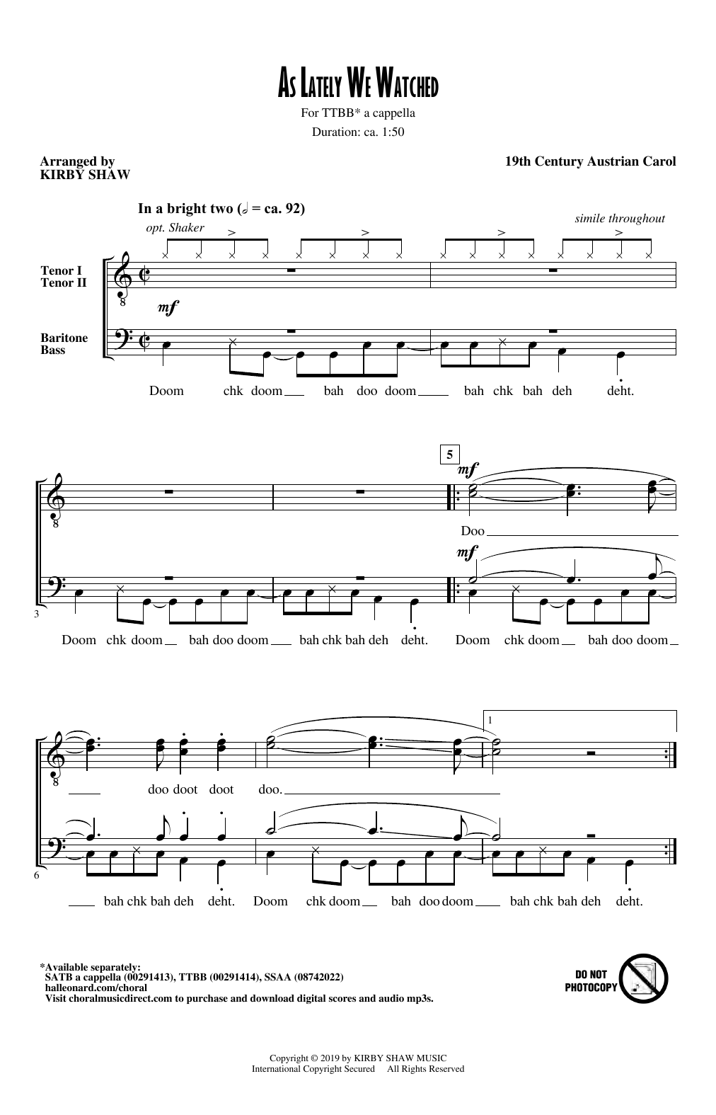 Learn to play Kirby Shaw As Lately We Watched sheet music for TTBB Choir in minutes. Price: 3.9900$ Kirby Shaw As Lately We Watched sheet music notes and chords arranged for TTBB Choir