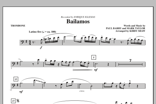 Kirby Shaw Bailamos - Trombone sheet music notes and chords. Download Printable PDF.