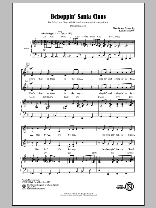 Kirby Shaw Beboppin' Santa Claus sheet music notes and chords. Download Printable PDF.