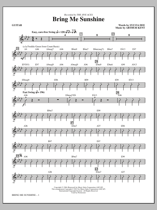 Learn to play Kirby Shaw Bring Me Sunshine - Guitar sheet music for Choir Instrumental Pak in minutes. Price: 8.9900$ Kirby Shaw Bring Me Sunshine - Guitar sheet music notes and chords arranged for Choir Instrumental Pak