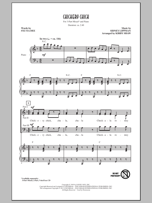 Sammy Kaye Chickery Chick (arr. Kirby Shaw) sheet music notes and chords. Download Printable PDF.