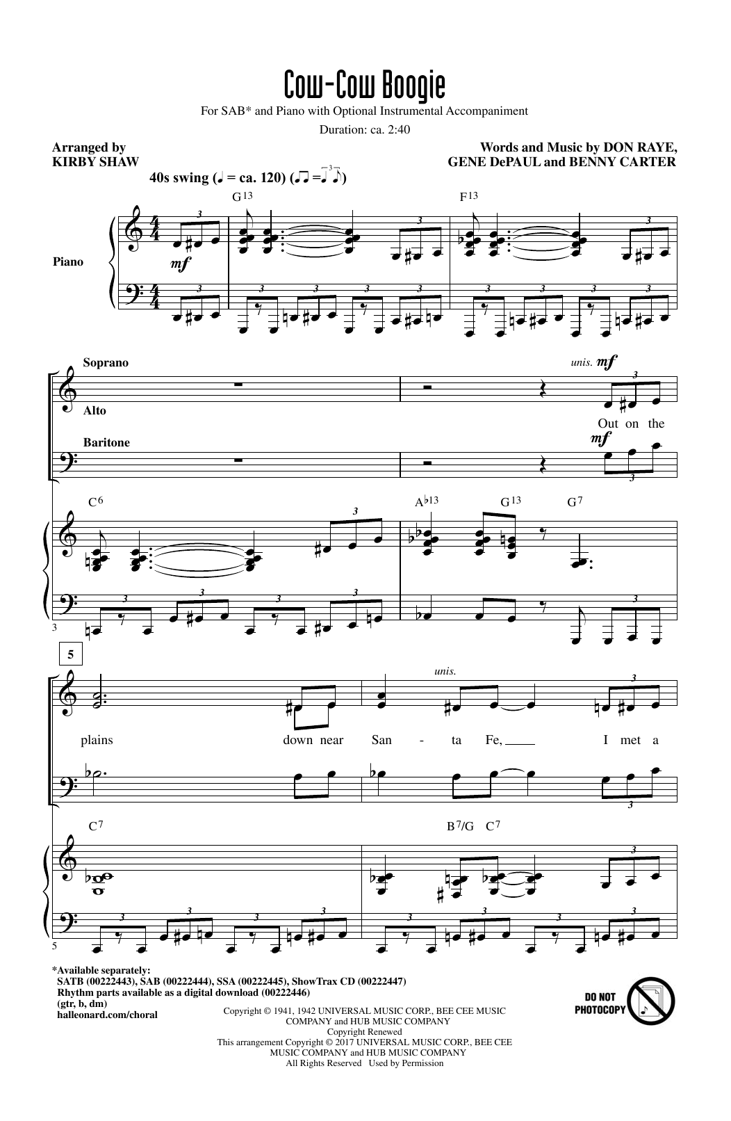 Freddie Slack & His Orchestra Cow-Cow Boogie (arr. Kirby Shaw) sheet music notes and chords. Download Printable PDF.