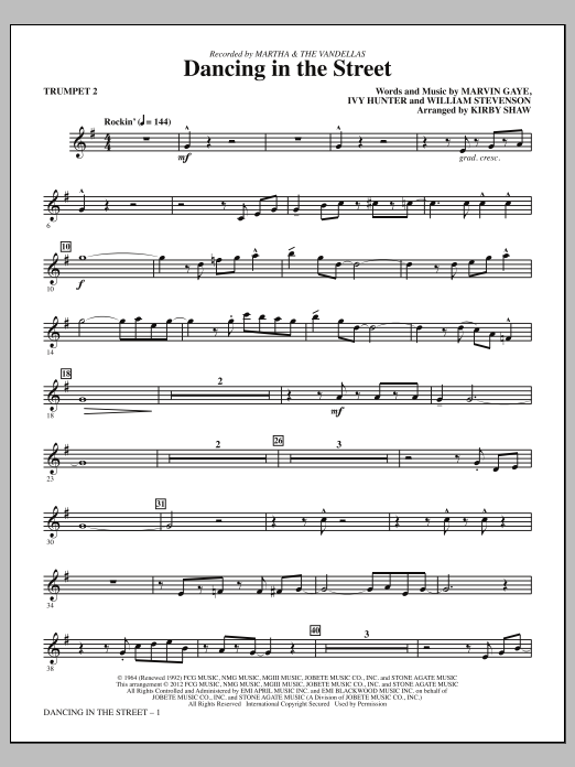 Learn to play Kirby Shaw Dancing In The Street - Bb Trumpet 2 sheet music for Choir Instrumental Pak in minutes. Price: 8.9900$ Kirby Shaw Dancing In The Street - Bb Trumpet 2 sheet music notes and chords arranged for Choir Instrumental Pak