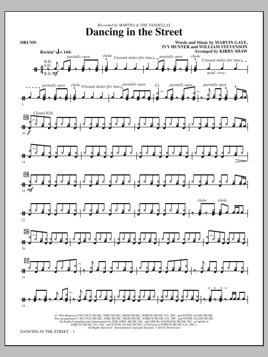 Learn to play Kirby Shaw Dancing In The Street - Drums sheet music for Choir Instrumental Pak in minutes. Price: 8.9900$ Kirby Shaw Dancing In The Street - Drums sheet music notes and chords arranged for Choir Instrumental Pak