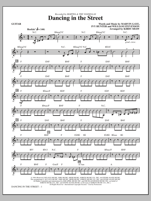 Learn to play Kirby Shaw Dancing In The Street - Guitar sheet music for Choir Instrumental Pak in minutes. Price: 8.9900$ Kirby Shaw Dancing In The Street - Guitar sheet music notes and chords arranged for Choir Instrumental Pak