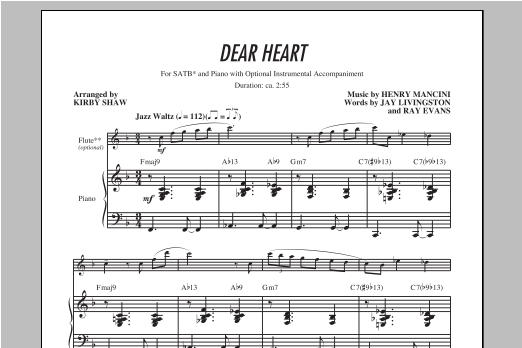 Henry Mancini Dear Heart (arr. Kirby Shaw) sheet music notes and chords. Download Printable PDF.