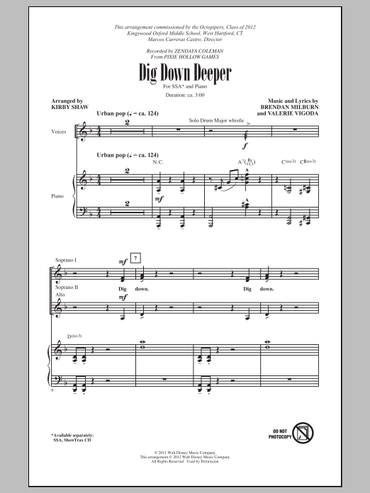 Zendaya Coleman Dig Down Deeper (arr. Kirby Shaw) sheet music notes and chords. Download Printable PDF.