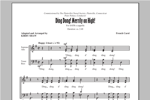 Kirby Shaw Ding Dong Merrily On High Sheet Music Pdf Notes Chords Christmas Score Satb Choir Download Printable Sku