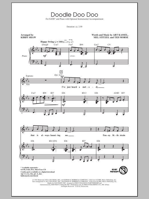 Eddie Cantor Doodle Doo Doo (arr. Kirby Shaw) sheet music notes and chords. Download Printable PDF.