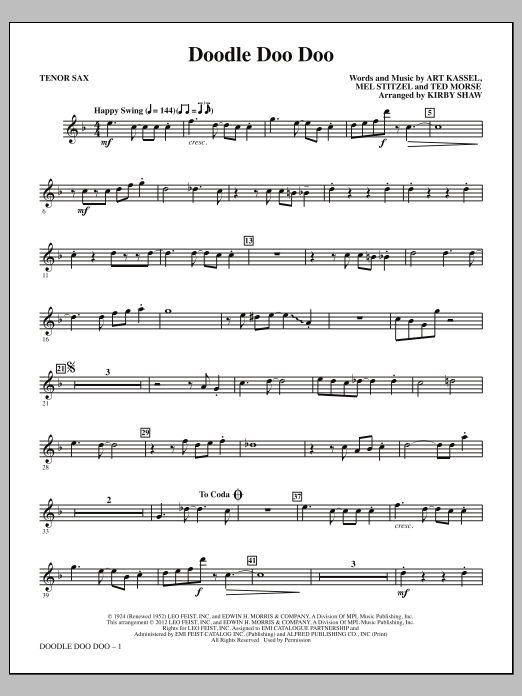 Learn to play Kirby Shaw Doodle Doo Doo - Bb Tenor Saxophone sheet music for Choir Instrumental Pak in minutes. Price: 8.9900$ Kirby Shaw Doodle Doo Doo - Bb Tenor Saxophone sheet music notes and chords arranged for Choir Instrumental Pak