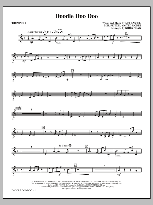 Learn to play Kirby Shaw Doodle Doo Doo - Bb Trumpet 1 sheet music for Choir Instrumental Pak in minutes. Price: 8.9900$ Kirby Shaw Doodle Doo Doo - Bb Trumpet 1 sheet music notes and chords arranged for Choir Instrumental Pak
