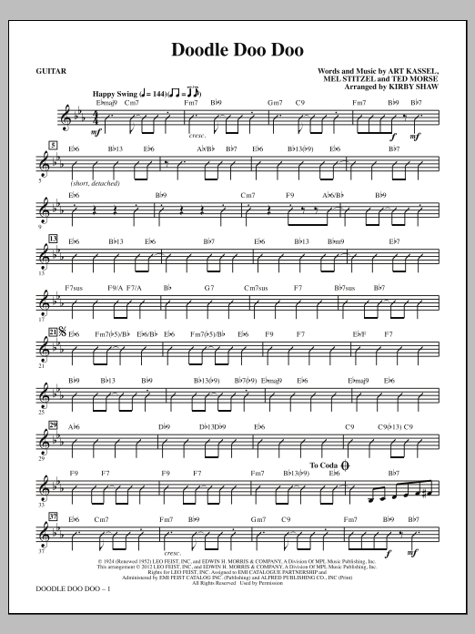 Learn to play Kirby Shaw Doodle Doo Doo - Guitar sheet music for Choir Instrumental Pak in minutes. Price: 8.9900$ Kirby Shaw Doodle Doo Doo - Guitar sheet music notes and chords arranged for Choir Instrumental Pak