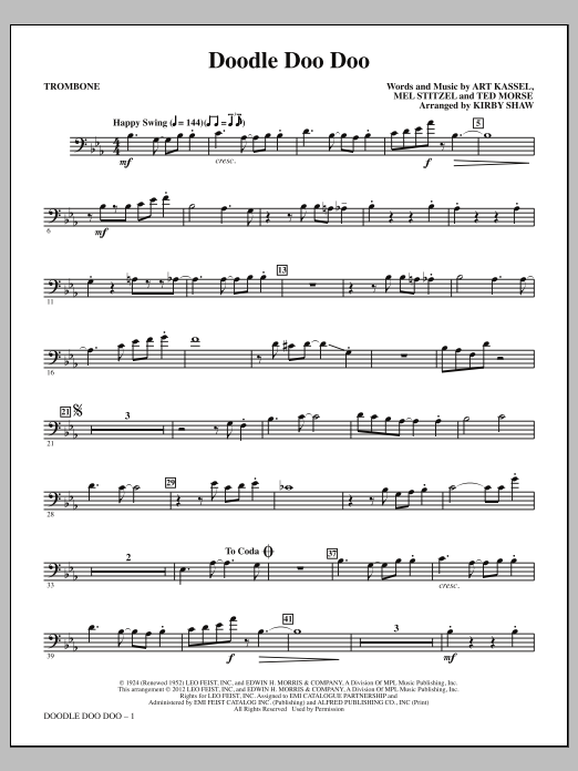 Kirby Shaw Doodle Doo Doo - Trombone sheet music notes and chords arranged for Choir Instrumental Pak