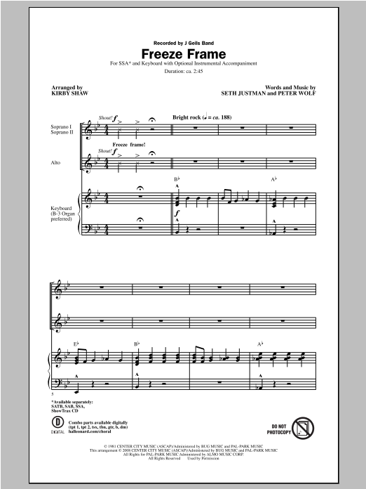 Kirby Shaw Freeze Frame sheet music notes and chords. Download Printable PDF.