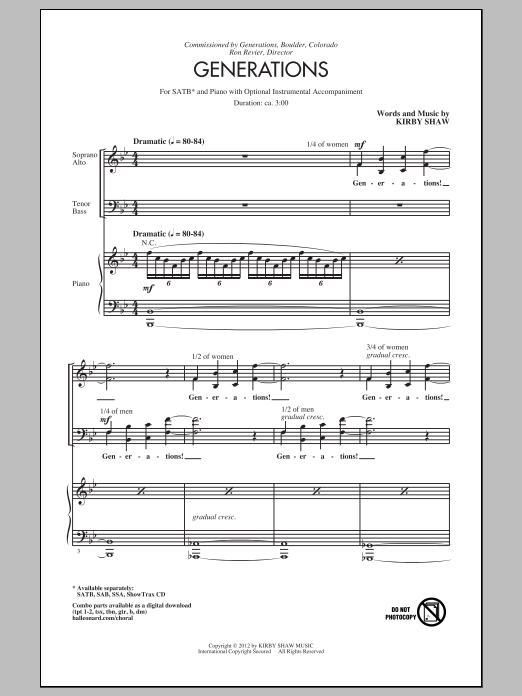 Kirby Shaw Generations sheet music notes and chords. Download Printable PDF.