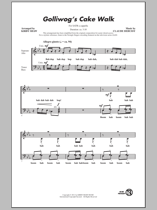 Claude Debussy Golliwogg's Cake Walk (arr. Kirby Shaw) sheet music notes and chords arranged for SATB Choir