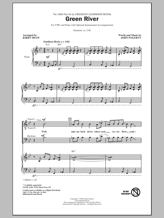 Creedence Clearwater Revival Green River (arr. Kirby Shaw) sheet music notes and chords. Download Printable PDF.