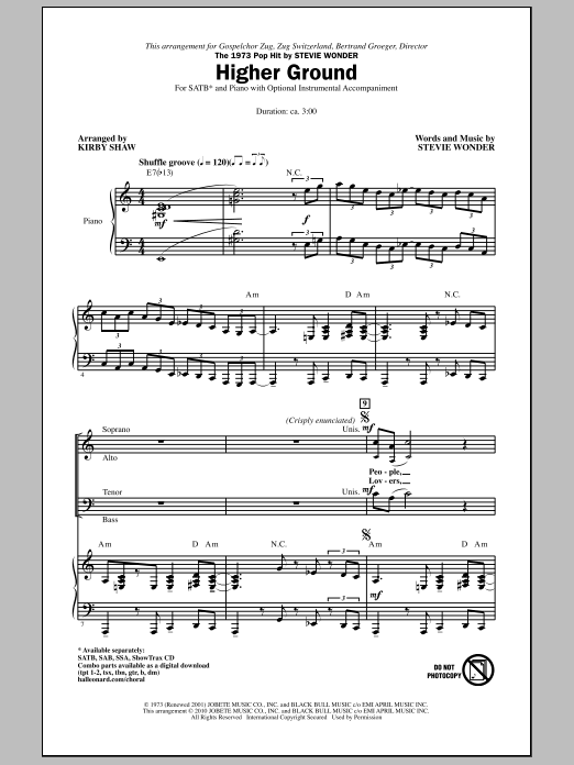 Kirby Shaw Higher Ground sheet music notes and chords. Download Printable PDF.