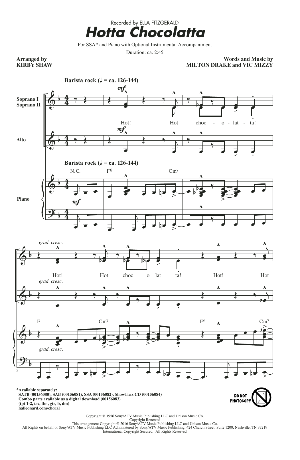 Ella Fitzgerald Hotta Chocolatta (arr. Kirby Shaw) sheet music notes and chords. Download Printable PDF.