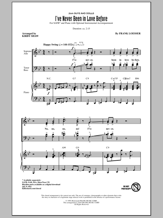Learn to play Kirby Shaw I've Never Been In Love Before sheet music for SSA Choir in minutes. Price: 3.9900$ Kirby Shaw I've Never Been In Love Before sheet music notes and chords arranged for SSA Choir
