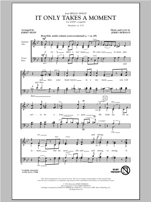 Kirby Shaw It Only Takes A Moment sheet music notes and chords. Download Printable PDF.