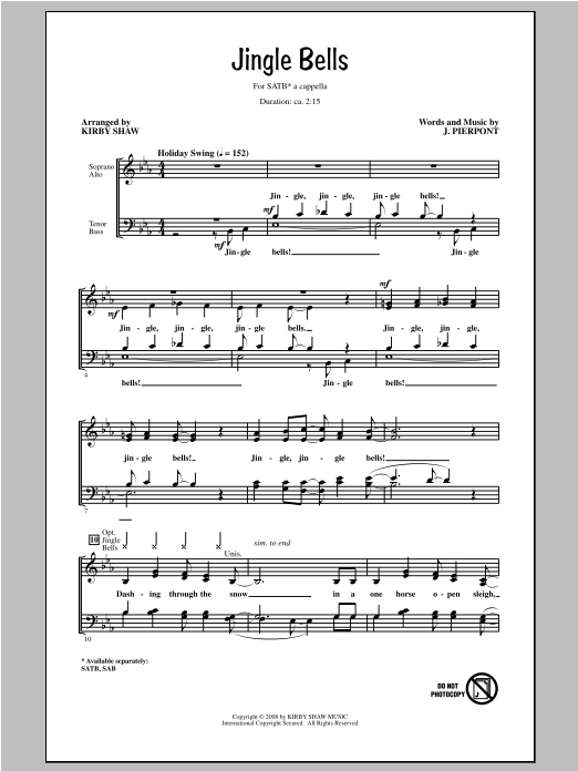 Kirby Shaw Jingle Bells sheet music notes and chords arranged for SATB Choir