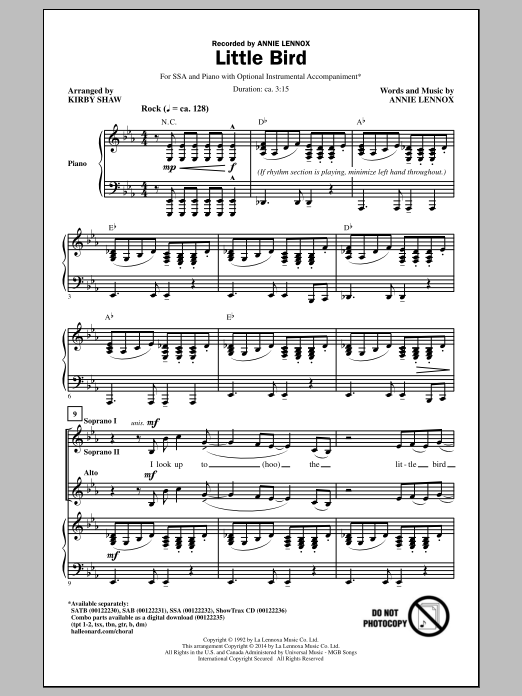 Annie Lennox Little Bird (arr. Kirby Shaw) sheet music notes and chords arranged for SSA Choir