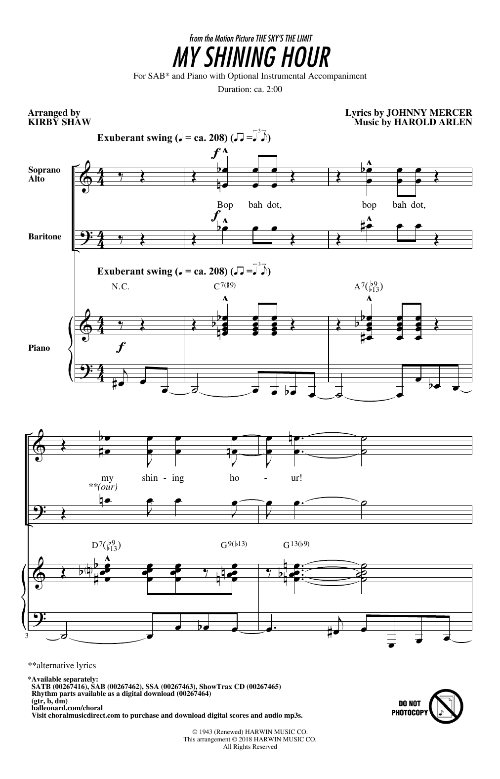 Kirby Shaw My Shining Hour sheet music notes and chords. Download Printable PDF.