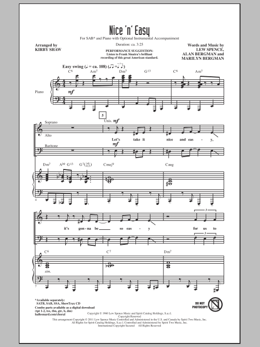 Frank Sinatra Nice 'n' Easy (arr. Kirby Shaw) sheet music notes and chords. Download Printable PDF.