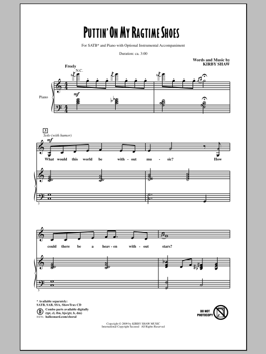 Learn to play Kirby Shaw Puttin' On My Ragtime Shoes sheet music for SSA Choir in minutes. Price: 3.9900$ Kirby Shaw Puttin' On My Ragtime Shoes sheet music notes and chords arranged for SSA Choir