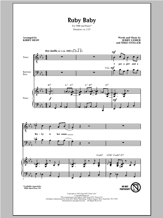 Leiber And Stoller Ruby Baby (arr. Kirby Shaw) sheet music notes and chords. Download Printable PDF.