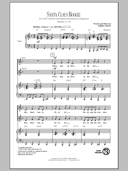 Kirby Shaw Santa Claus Boogie sheet music notes and chords. Download Printable PDF.