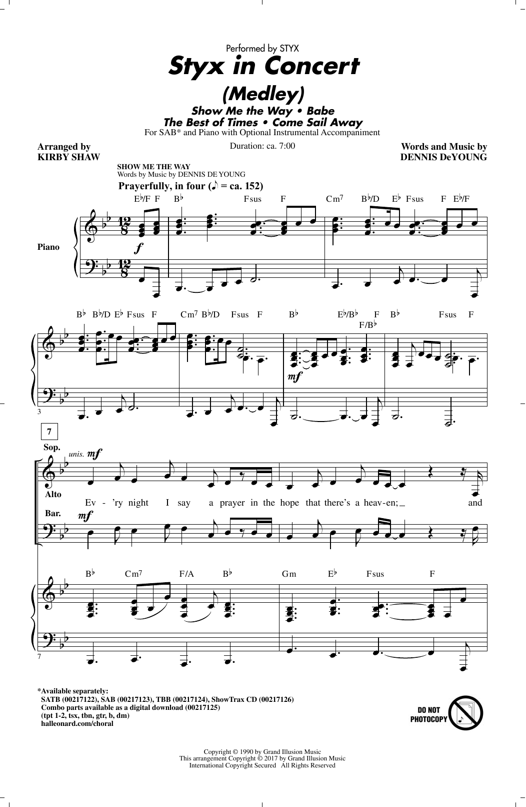Learn to play Kirby Shaw Styx In Concert (Medley) sheet music for TBB Choir in minutes. Price: 3.9900$ Kirby Shaw Styx In Concert (Medley) sheet music notes and chords arranged for TBB Choir