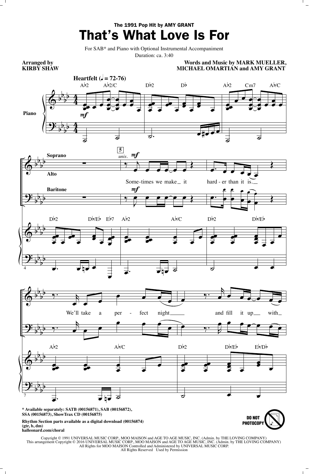 Learn to play Kirby Shaw That's What Love Is For sheet music for SSA Choir in minutes. Price: 3.9900$ Kirby Shaw That's What Love Is For sheet music notes and chords arranged for SSA Choir