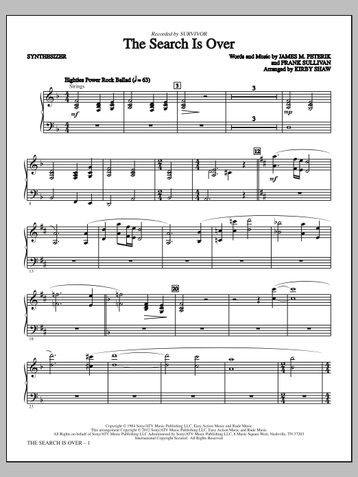 Learn to play Kirby Shaw The Search Is Over - Synthesizer sheet music for Choir Instrumental Pak in minutes. Price: 8.9900$ Kirby Shaw The Search Is Over - Synthesizer sheet music notes and chords arranged for Choir Instrumental Pak