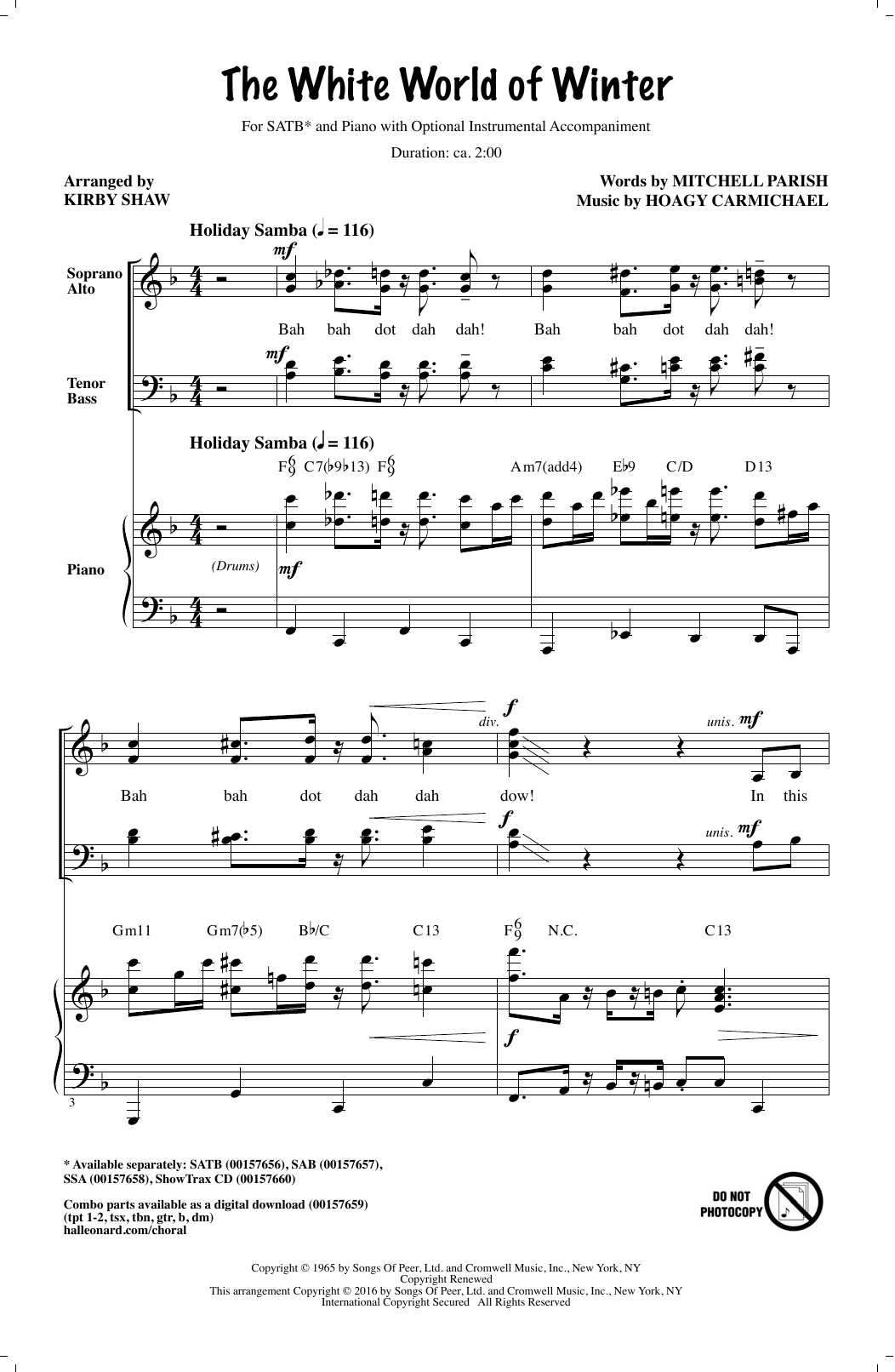 Learn to play Kirby Shaw The White World Of Winter sheet music for SSA Choir in minutes. Price: 3.9900$ Kirby Shaw The White World Of Winter sheet music notes and chords arranged for SSA Choir