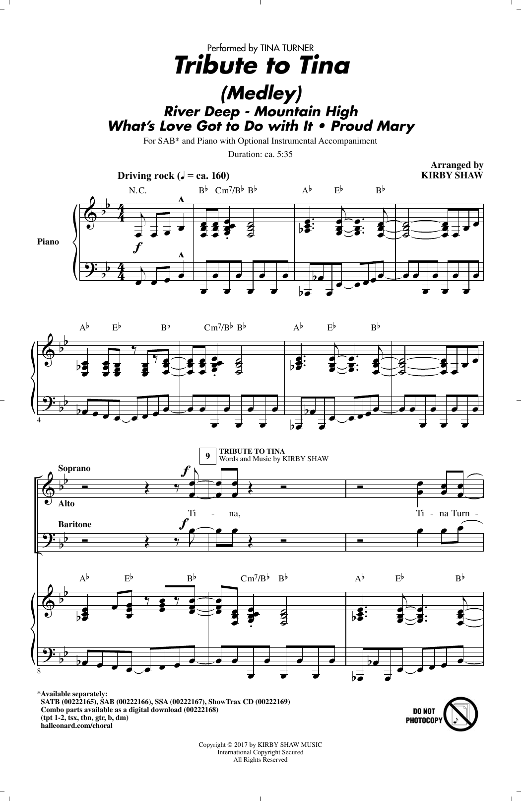 Kirby Shaw Tribute to Tina sheet music notes and chords. Download Printable PDF.