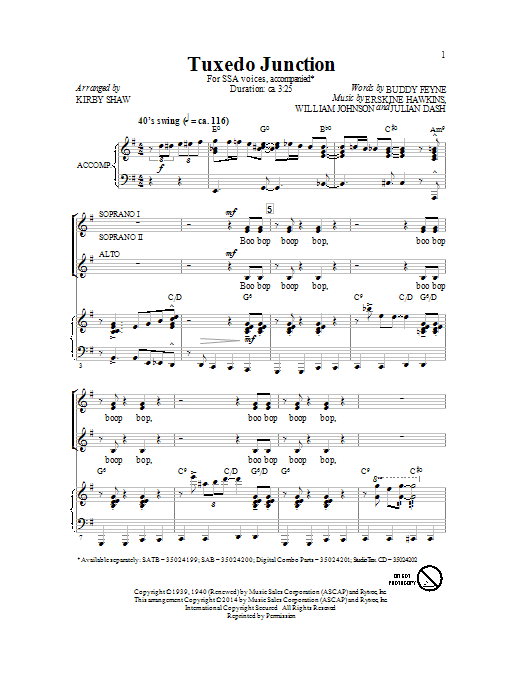 The Manhattan Transfer Tuxedo Junction (arr. Kirby Shaw) sheet music notes and chords arranged for SSA Choir