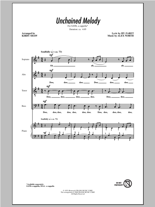 The Righteous Brothers Unchained Melody (arr. Kirby Shaw) sheet music notes and chords. Download Printable PDF.