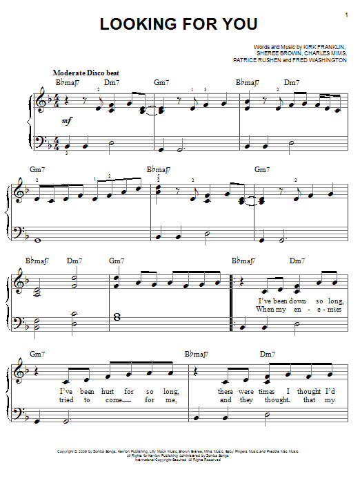 Kirk Franklin Looking For You sheet music notes and chords. Download Printable PDF.