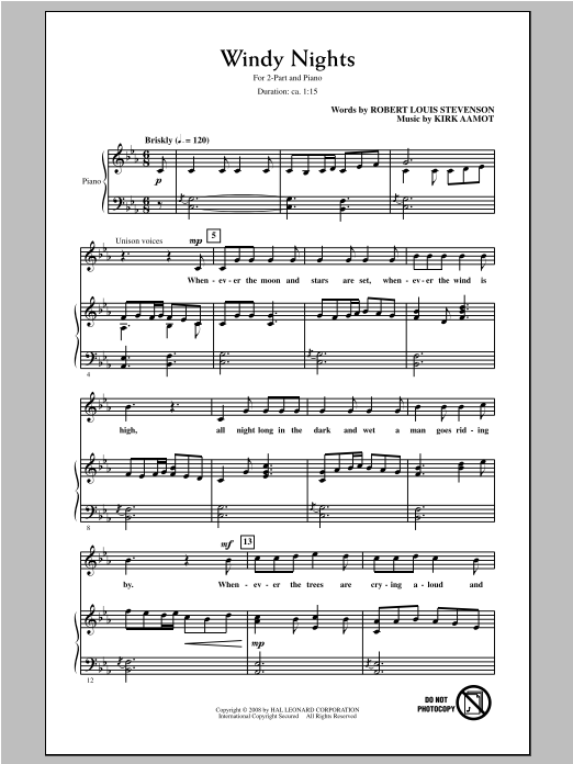 Kirk Aamot Windy Nights sheet music notes and chords. Download Printable PDF.