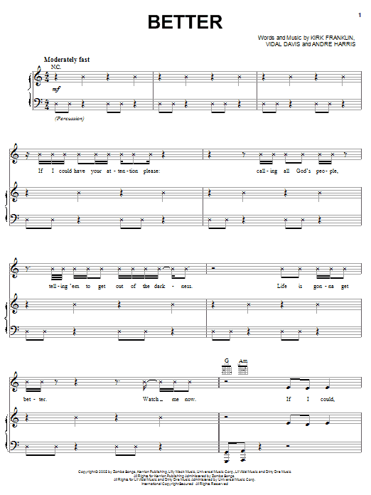 Kirk Franklin Better sheet music notes and chords. Download Printable PDF.