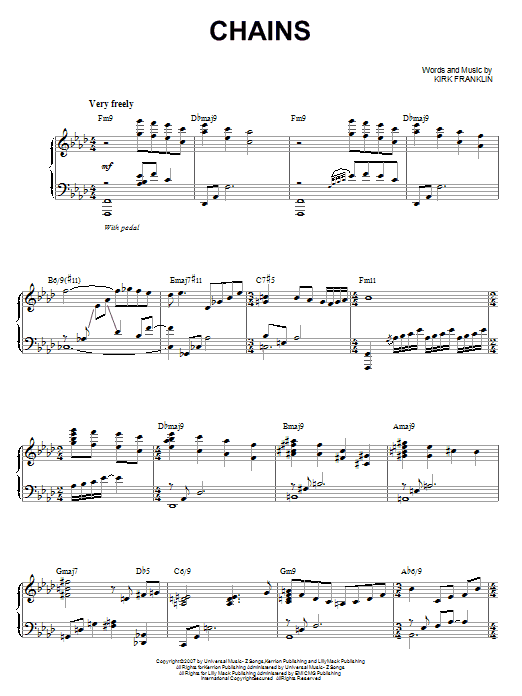 Kirk Franklin Chains sheet music notes and chords. Download Printable PDF.